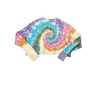 Daydreamer Size Small Tie Dye Cropped Sweatshirt Raw Hem Boho Long Sleeve
